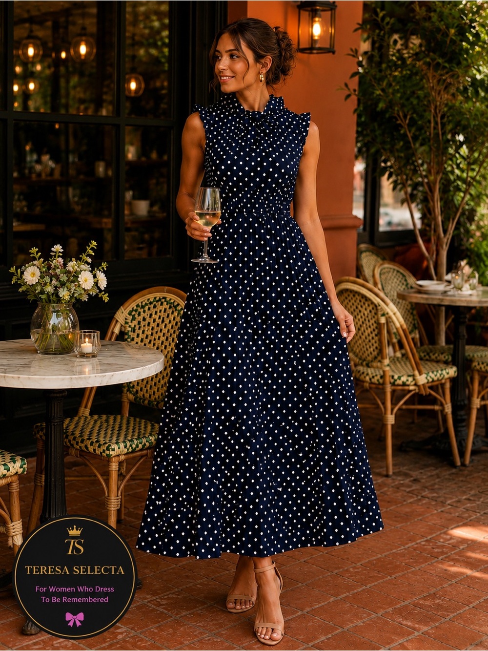 Karl Lagerfeld Paris Polka Dot Bow Neck Sleeveless Maxi Dress Size 6